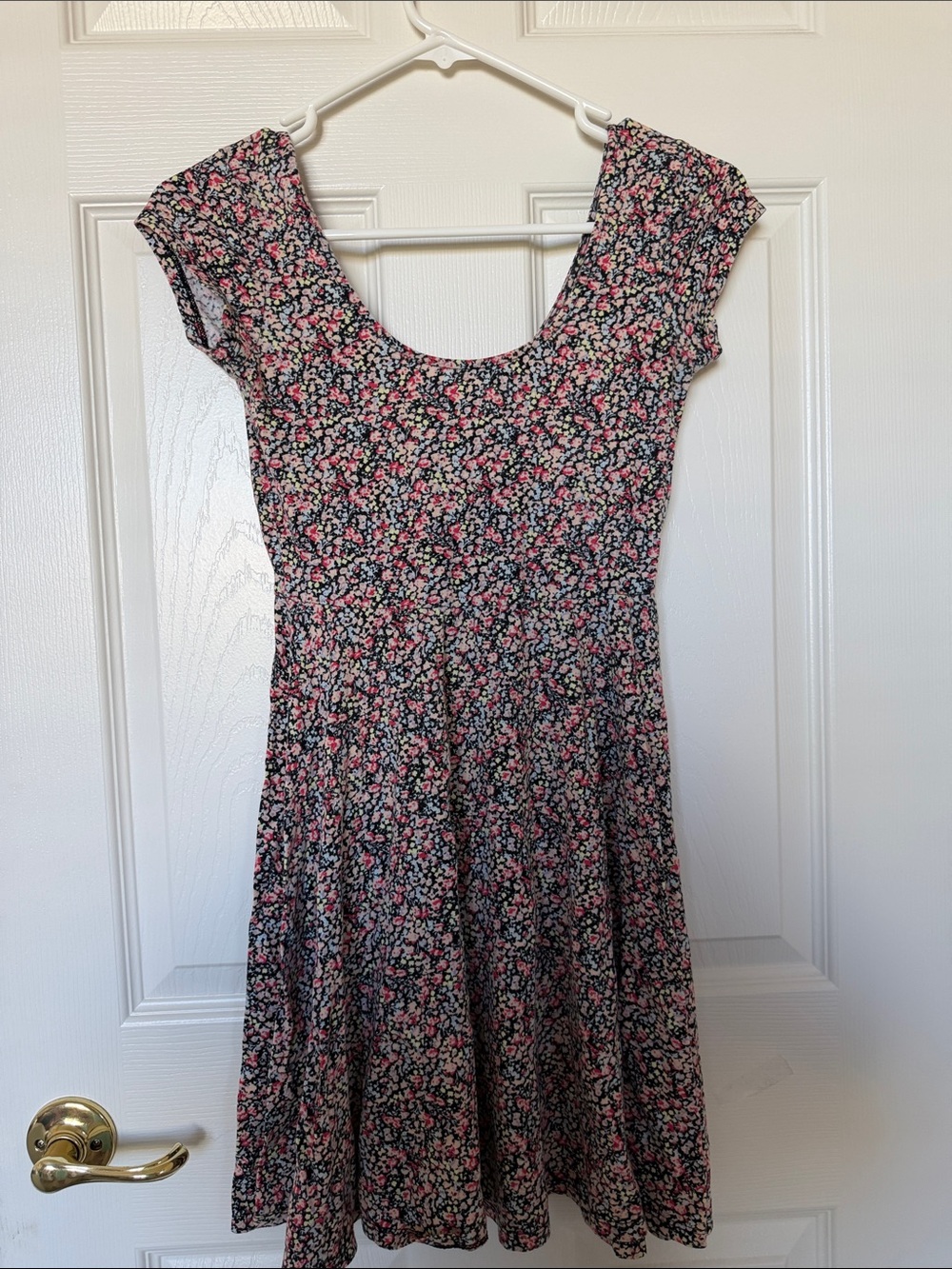 Kimchi Blue Black Floral Fit-and-Flare Dress with Pink Accents